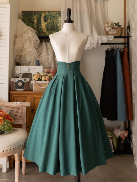Jupe mi-longue Lolita classique élégante taille haute vert paon