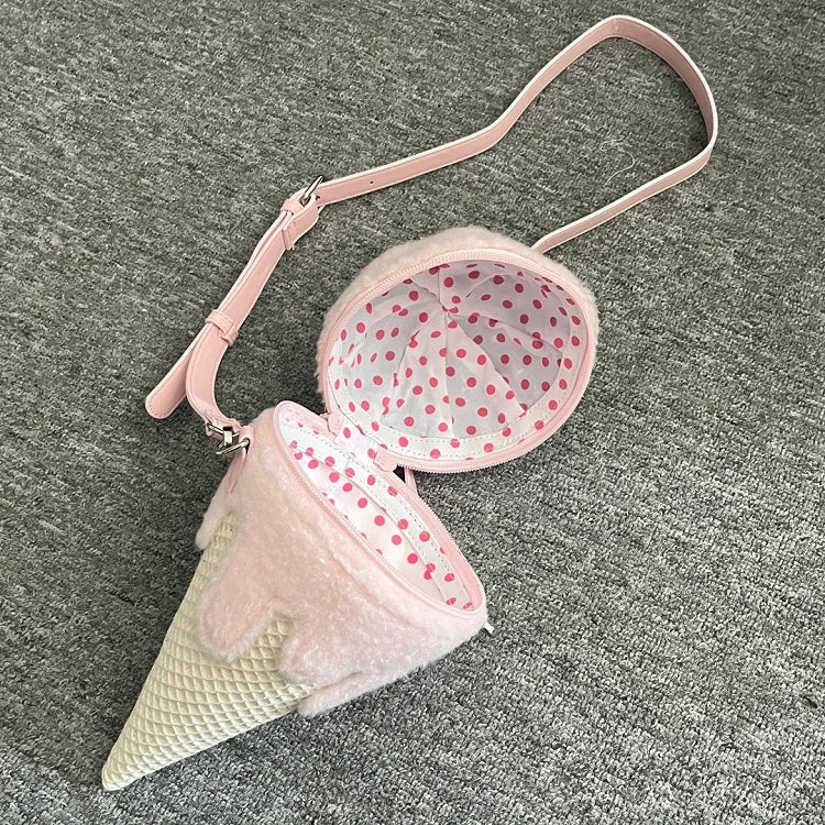 Sac bandoulière en peluche rose en forme de glace Yume Kawaii