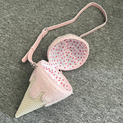 Sac bandoulière en peluche rose en forme de glace Yume Kawaii