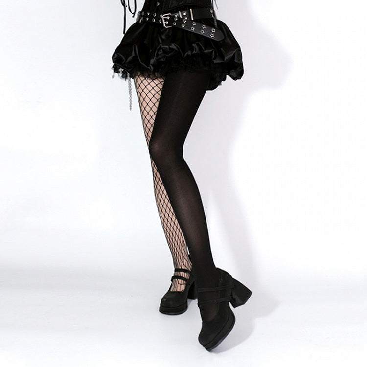 Design Fishnet Punk Tights Asymmetrical Black