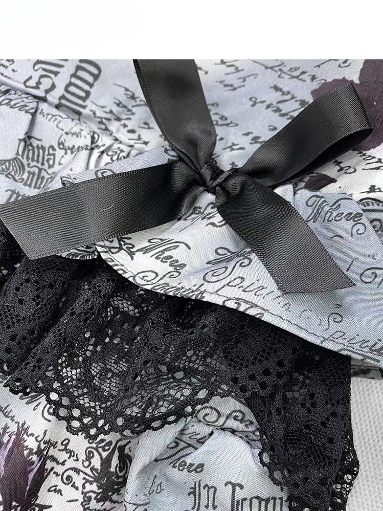 Glamorous Tiered Skirt Black Y2K Lace Trim Detail Floral And Letter Print