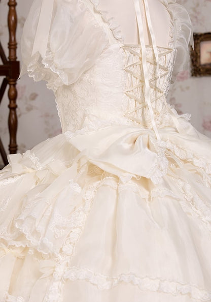 Lolita Wedding Bow Dress / Full Creamy Set White Hanayome Accents Gorgeous