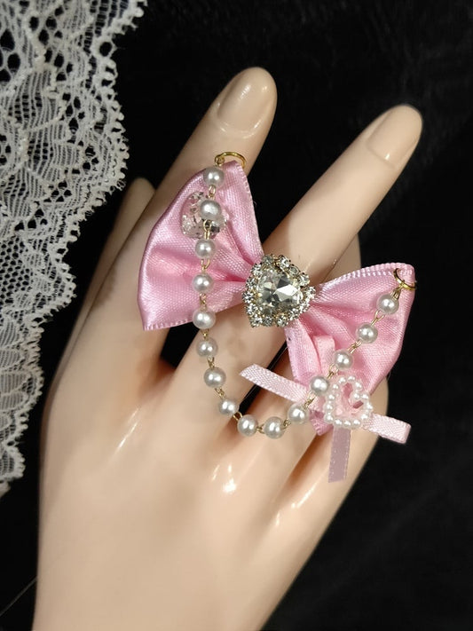 Charm Heart Bowknot 5 Options Ring Decorated Beaded