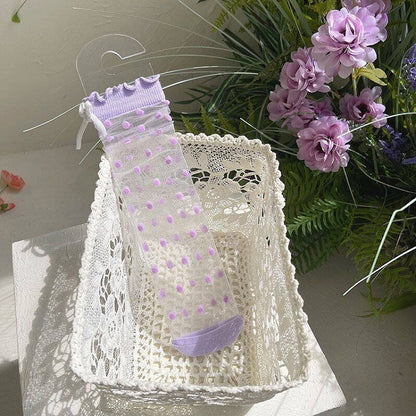 Purple Polka-dot Pattern Bow Lolita Ankle Socks