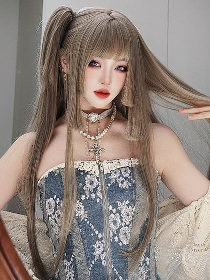 Light Brown Hime Cut Long Straight Synthetic Wig