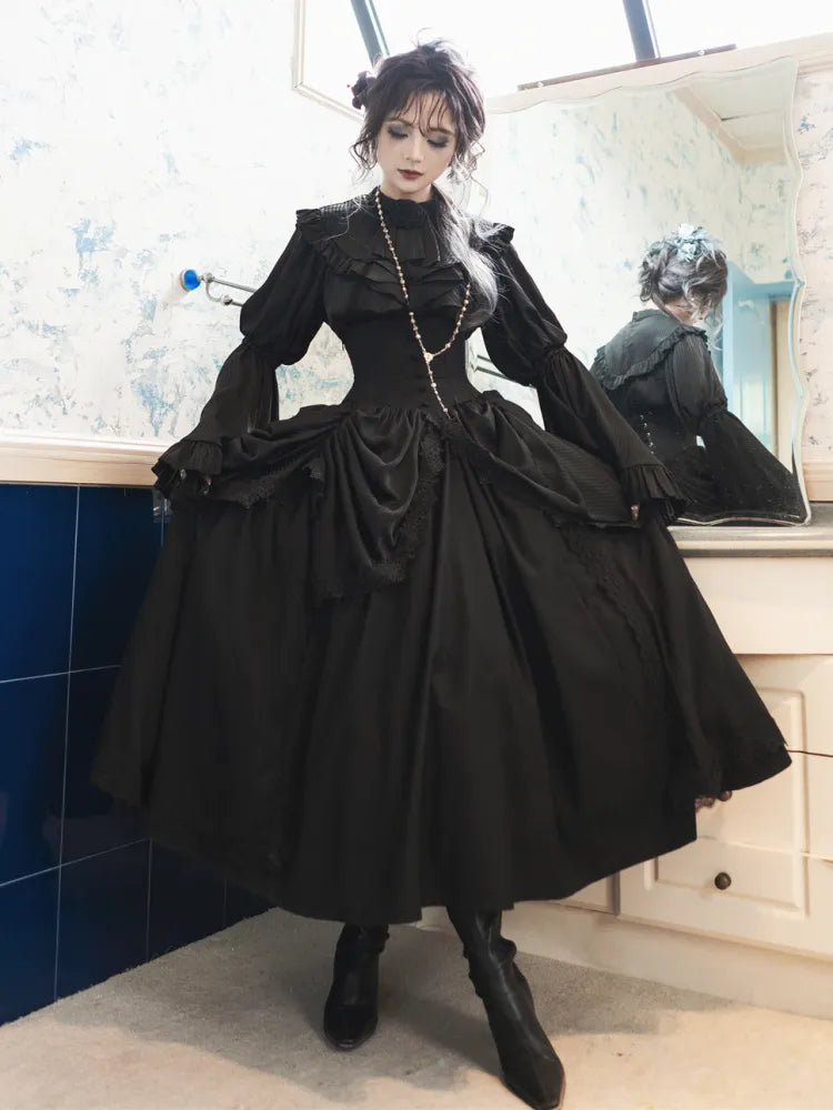 Boned High Corset Waist Aristocrat Victorian Skirt Belt Gothic Black Lolita