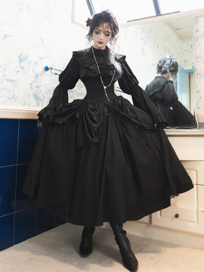 Boned High Corset Waist Aristocrat Victorian Skirt Belt Gothic Black Lolita