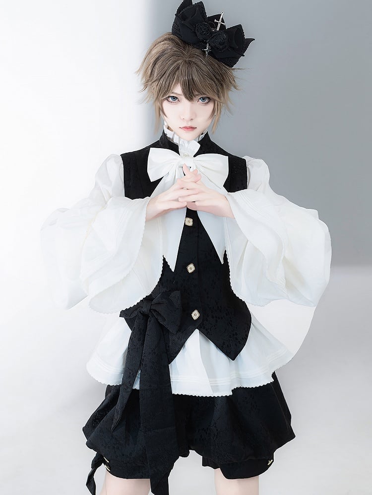 Bishop Poet Shirt Sleeves Neckline White Ruffle Ouji Lolita