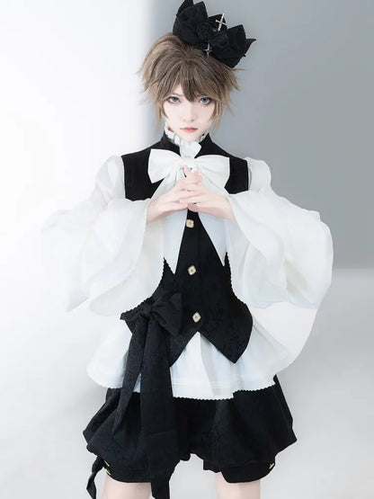 White Bishop Neckline Ruffle Sleeves Lolita Ouji Shirt Poet