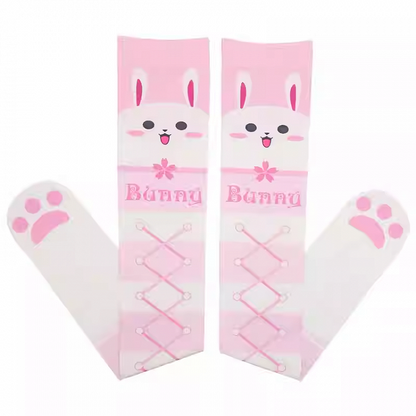 Bas au-dessus du genou à bandes entrecroisées et motif lapin rose