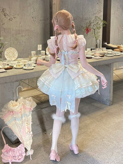 Dress Accents Corset Boned Straps Rainbow Lolita Skirt Bow Thin Jumper Shoulder Pastel