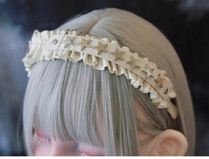 White Handmade Star-Shaped Studs Pins Ruffled KC