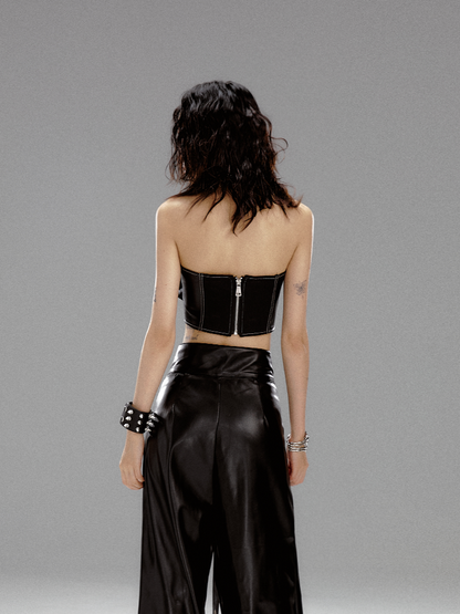Corset Black With Graffiti Back PU Studs Zipper Print
