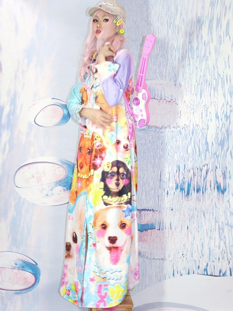 Shirt Y2K Print Puppy Coloeful Dress