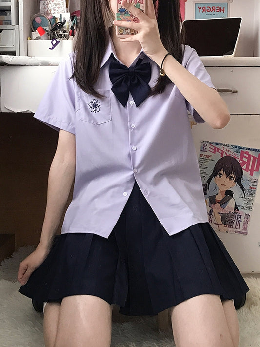 Hemd im Preppy-Stil, lila Sakura-Stickerei
