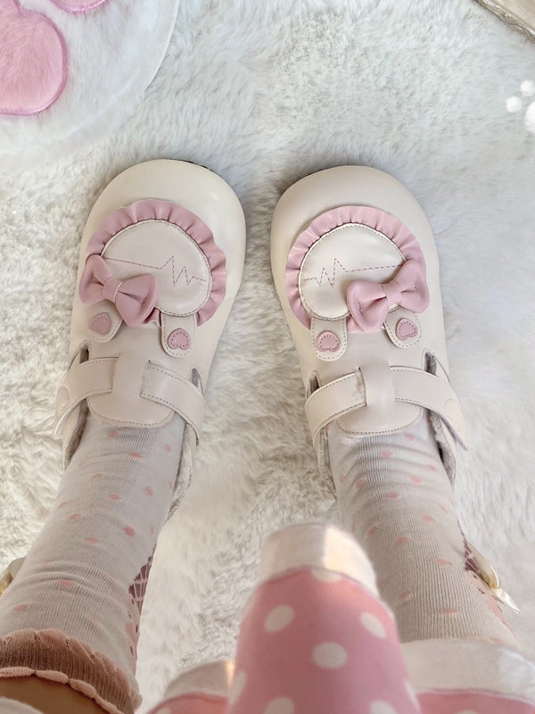 Besatz Fleece Beige Flats Herz Ohr Gefüttert Lolita mit Rüschen Süße Applikation Hase Winter