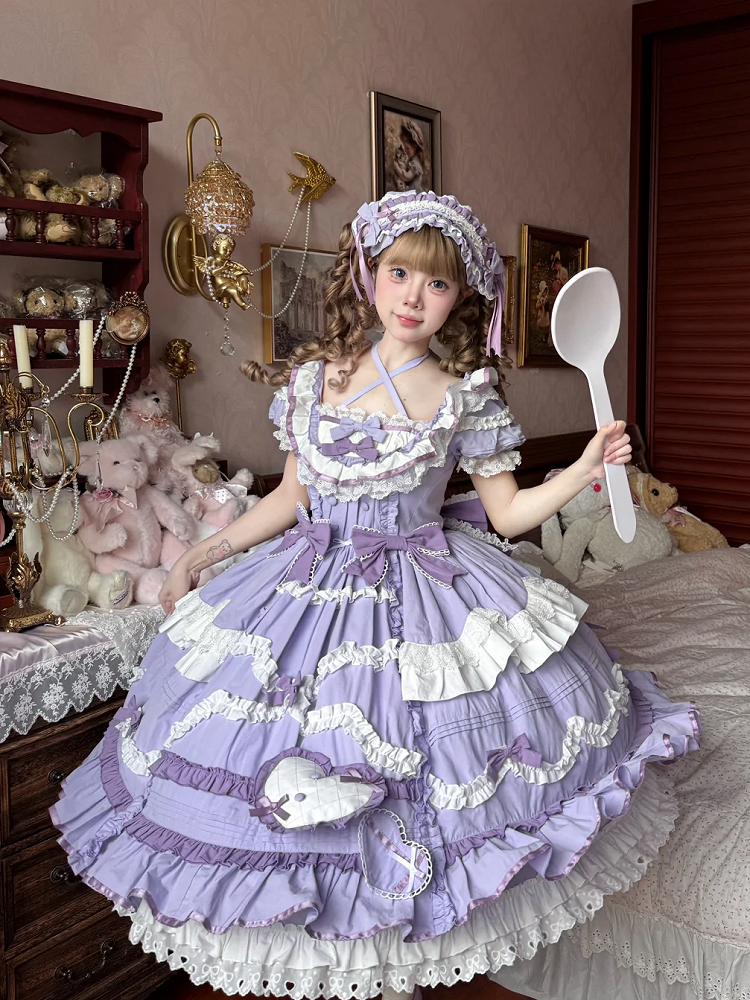 Grandes tailles disponibles - Superbe robe en coton Lolita de princesse à l'ancienne violette