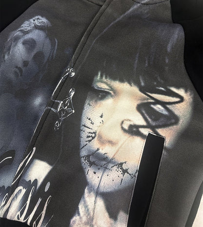 Black Emo Punk Spooky Girl Zip Hoodie