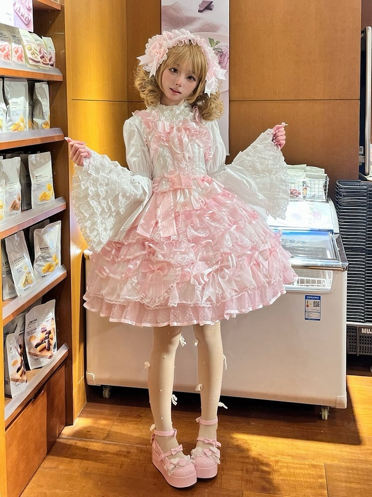 Princess Skirt Hanayome Pink Jumper Dress Decoration Layered Lolita White Heart-shaped and Bows