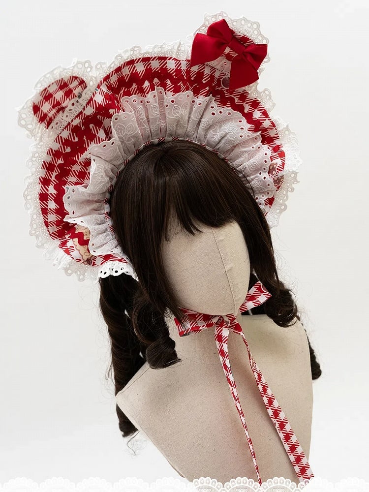 Pattern Bonnet Gingham Black Green Pink Red Ears / Bunny