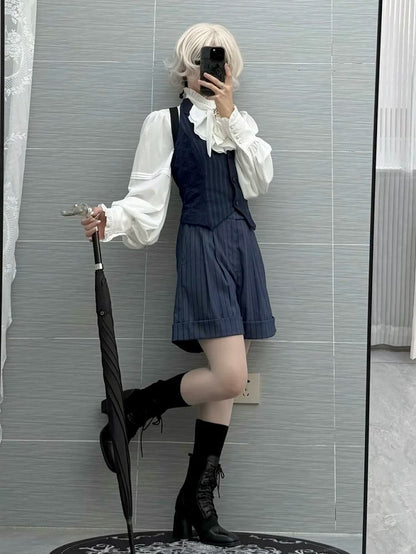 Ouji Fabric Shorts Lolita Dark Blue Straight-leg Striped