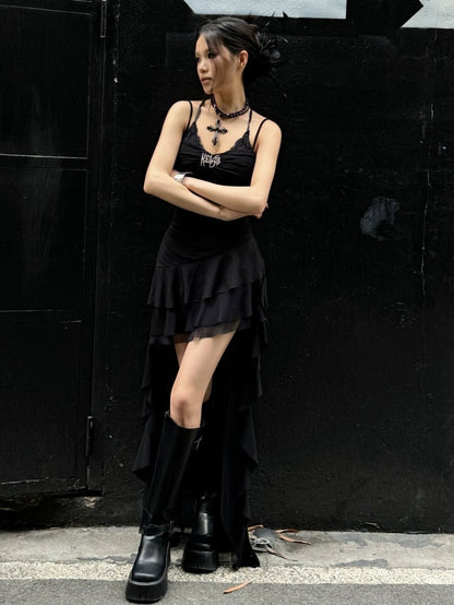 Black Punk Rock Summer Spaghetti Straps Dress