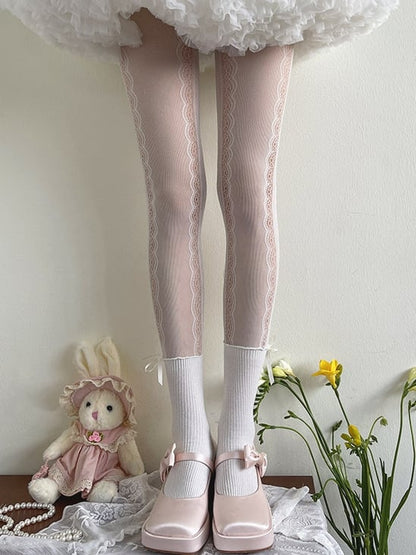 Weiße Strumpfhose mit Lolita-Muster und Herz