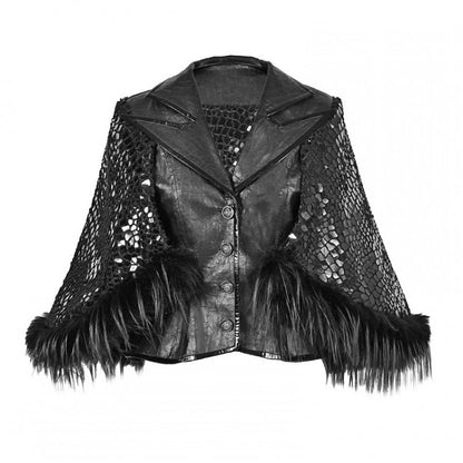 Black Sharp Angle Notched Collar Office Lady Fluffy Hemline Cape Blazer