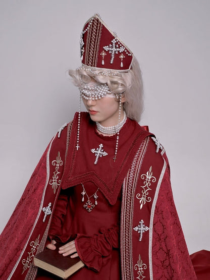 Wine Bead with Beaded Red Papal Chain Decorated Cross Miter