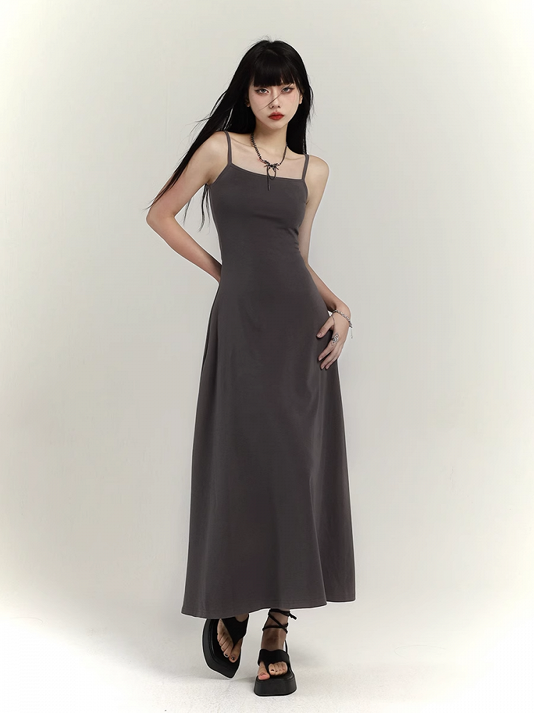 Robe camisole slim glamour grise/noire longueur cheville