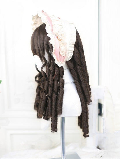 Roman Bangs 50-55CM Length With Wig Brown Curly Full