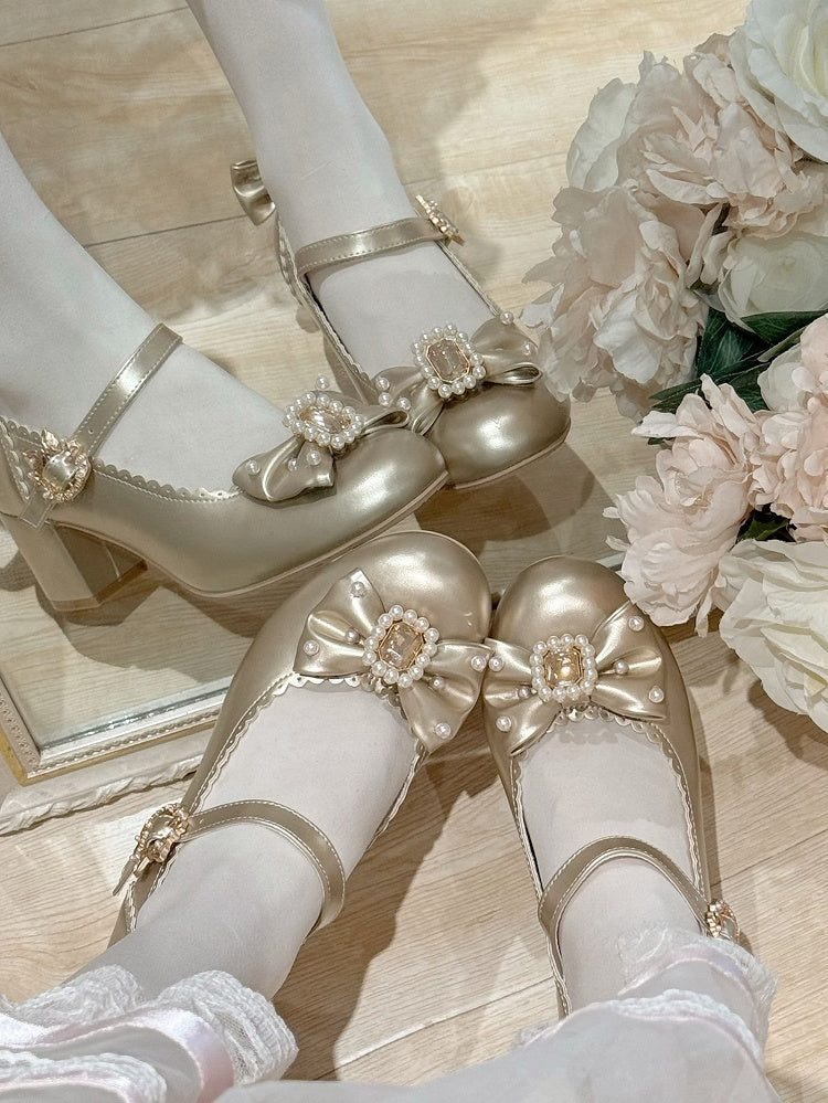 Und Details Perlen Runde Bowknot Mary Verzierte Zehe Strass Janes Gold