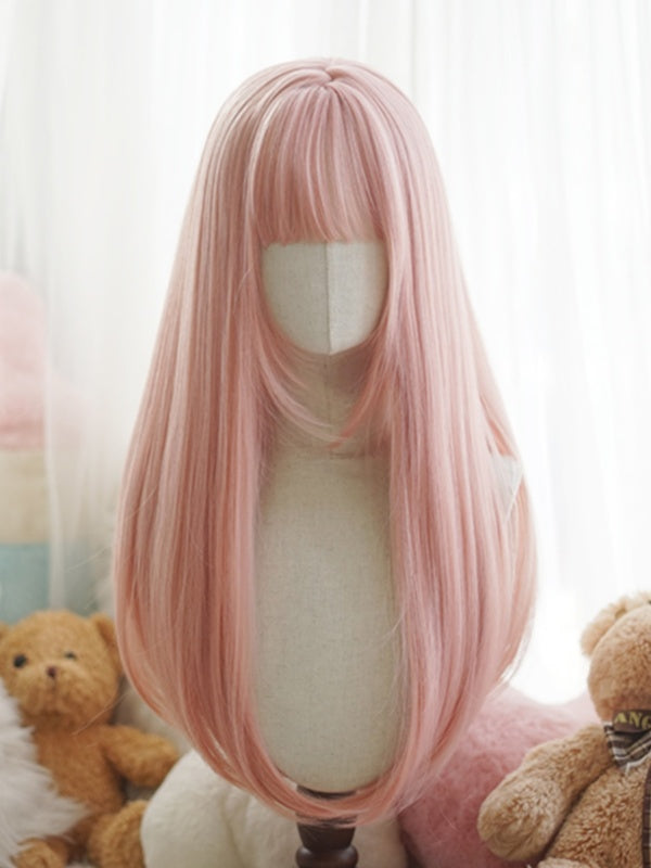 Red/Pink/Green/Purple/Dusty Blue/Orange Long Straight Wig With Full Bangs
