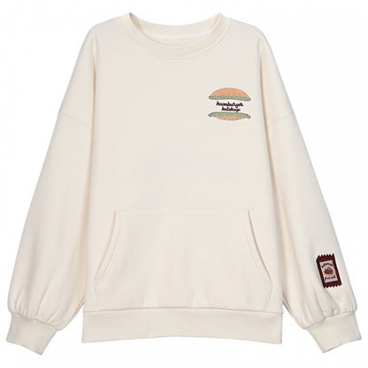 Cute Capybara Burger Applique Beige Thick Sweatshirt