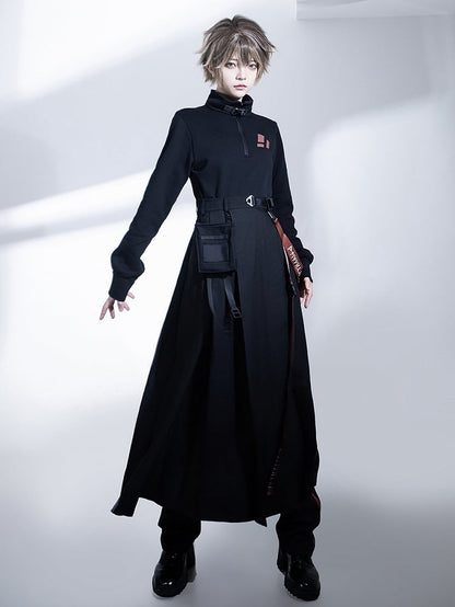 and Black Waist Cargo Straps Bag Skirt High with Slit