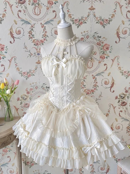 Cross Belle Ivory Halter Neck Corset Dress Balletcore Princess Lolita JSK