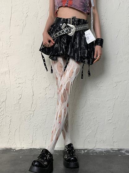 Cut-out Floral Design Y2K + Tights White Pattern