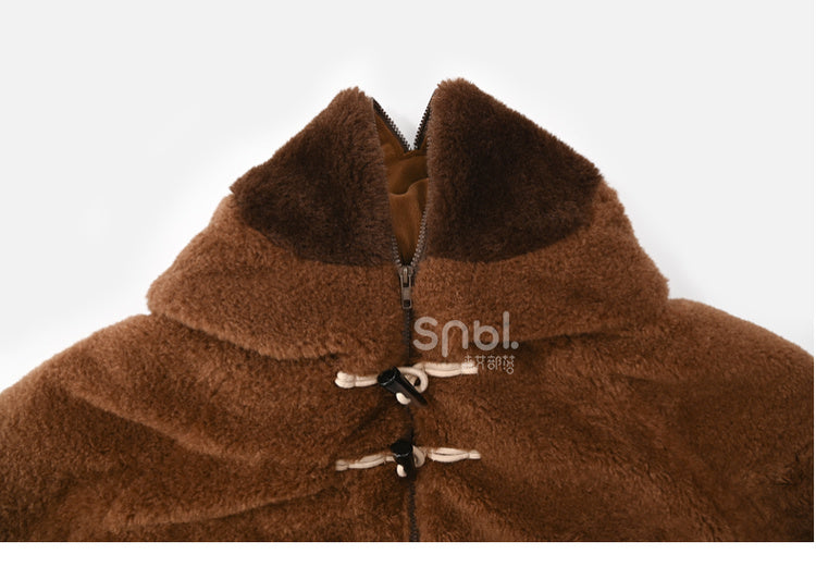 Brown Cute Capybara Hood Zip Closure Fleece Hooded Cape