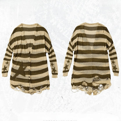 Pattern Striped Punk Cardigan Wasteland Green