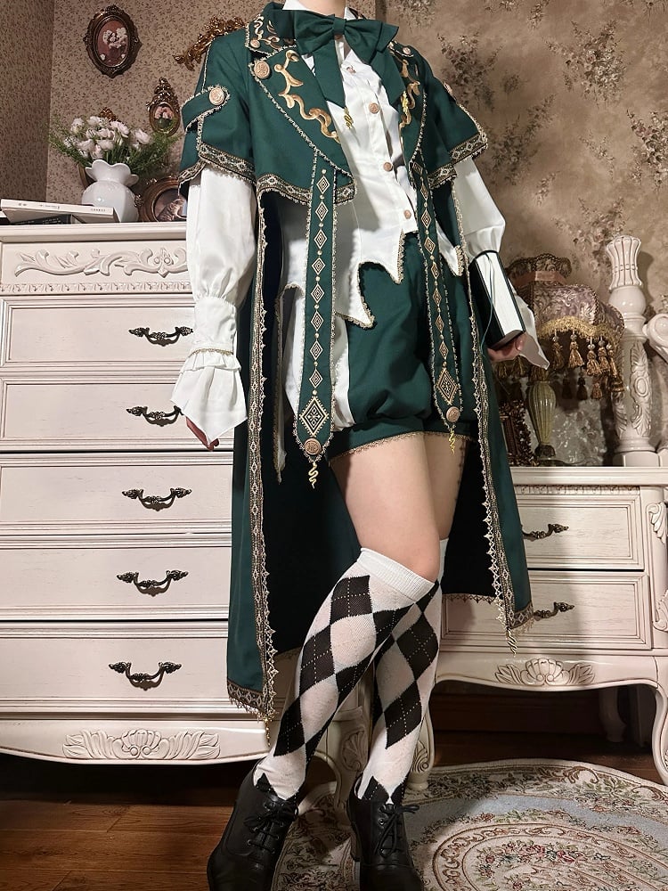 Slytherin Green Ouji Lolita Outfit White Shirt + Snake Charms Strappy Robe Coat + Bloomer Shorts