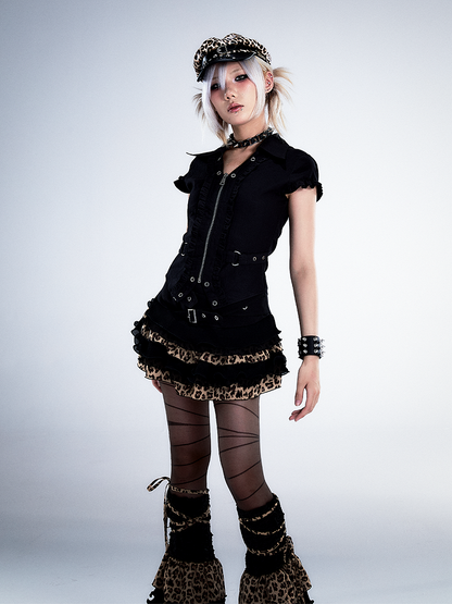 Waist-Cinched Top Crop Black Punk Vintage
