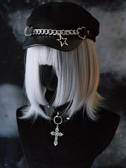 Hut-Stern-Herz-Charme mit schwarzer Design-Schnalle, Gothic-Barettkette