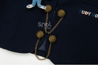 Chain Design Preppy Cropped Blazer Dark Blue