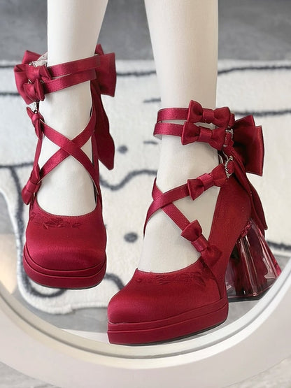 Heels High Elegant Camellia Platform Flower Heel Red Block