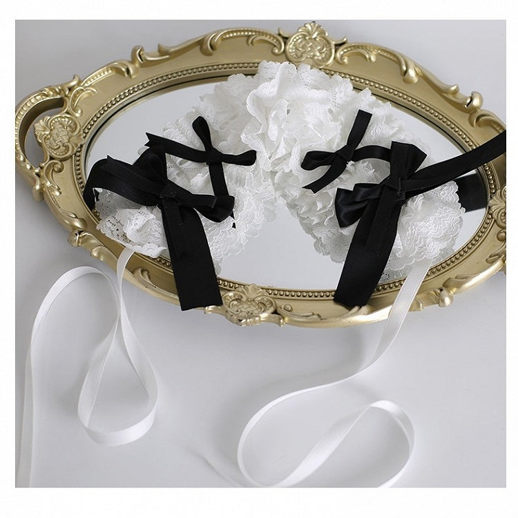 Details Hairband Lolita Maid Bowknot BlackWhite Ruffled