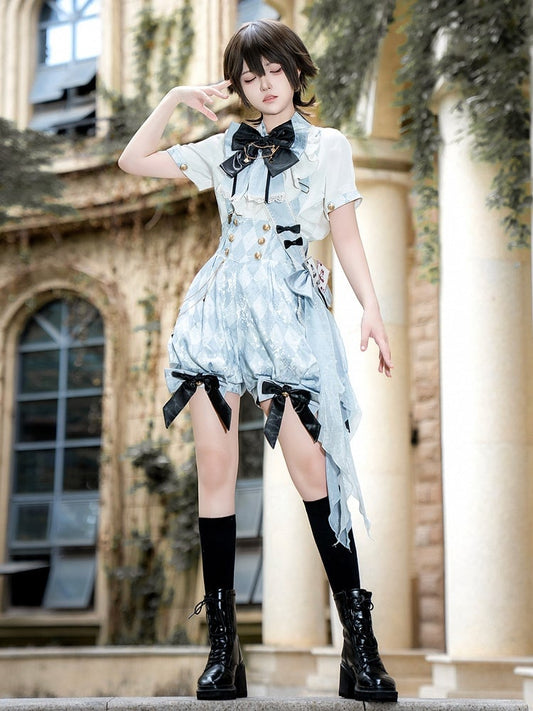 + Ouji Lolita Vibes Blue Alice in Shirt Outfit - White Wonderland