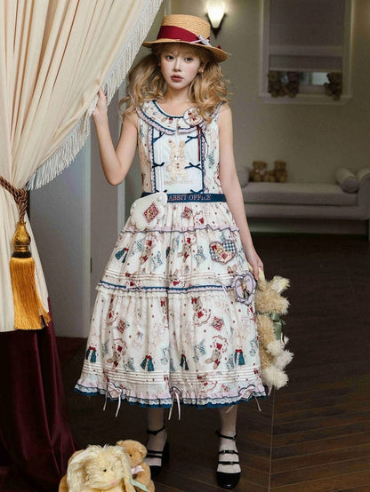 Robe Lolita confortable sans manches en coton à imprimé lapin mignon