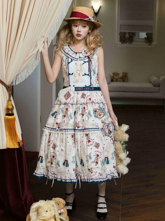 Robe Lolita confortable sans manches en coton à imprimé lapin mignon