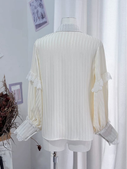 Sleeves Lolita Shirt Ouji Collar Pointed Long Creamy Foldover