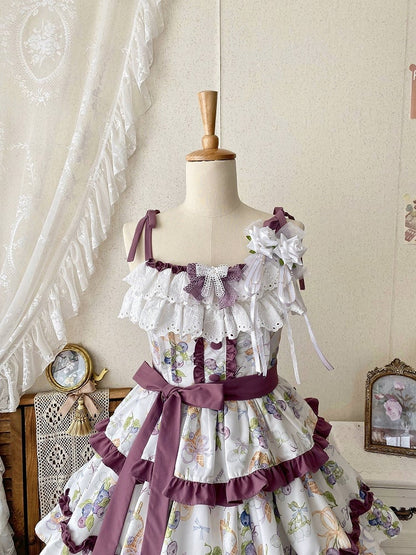 Lolita Ruffle and Ice Cream Purple Skirt Tiered Blueberry Dress Print Trimming